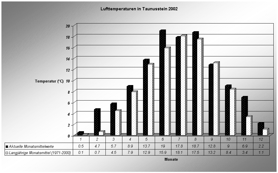 Lufttemperaturen in Taunusstein 2002