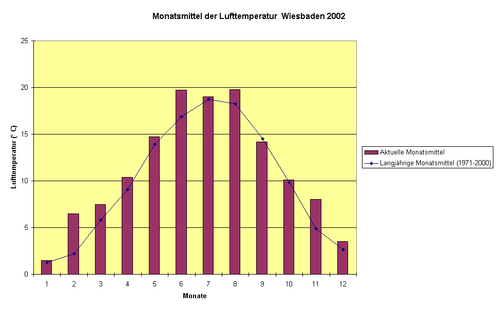 Monatsmittel der Lufttemperatur  Wiesbaden 2002